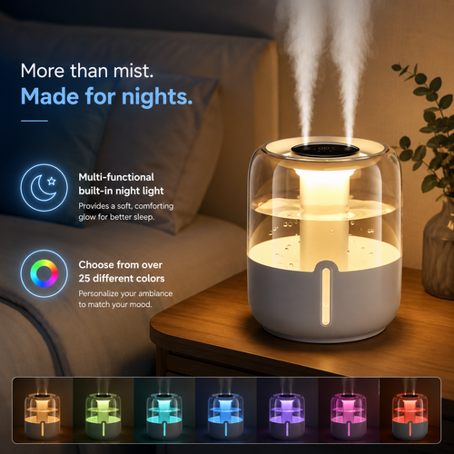 EasyBreathe Smart-Mist™ Aromatherapy Humidifier with Night Light  - 6.8L Dual Nozzle